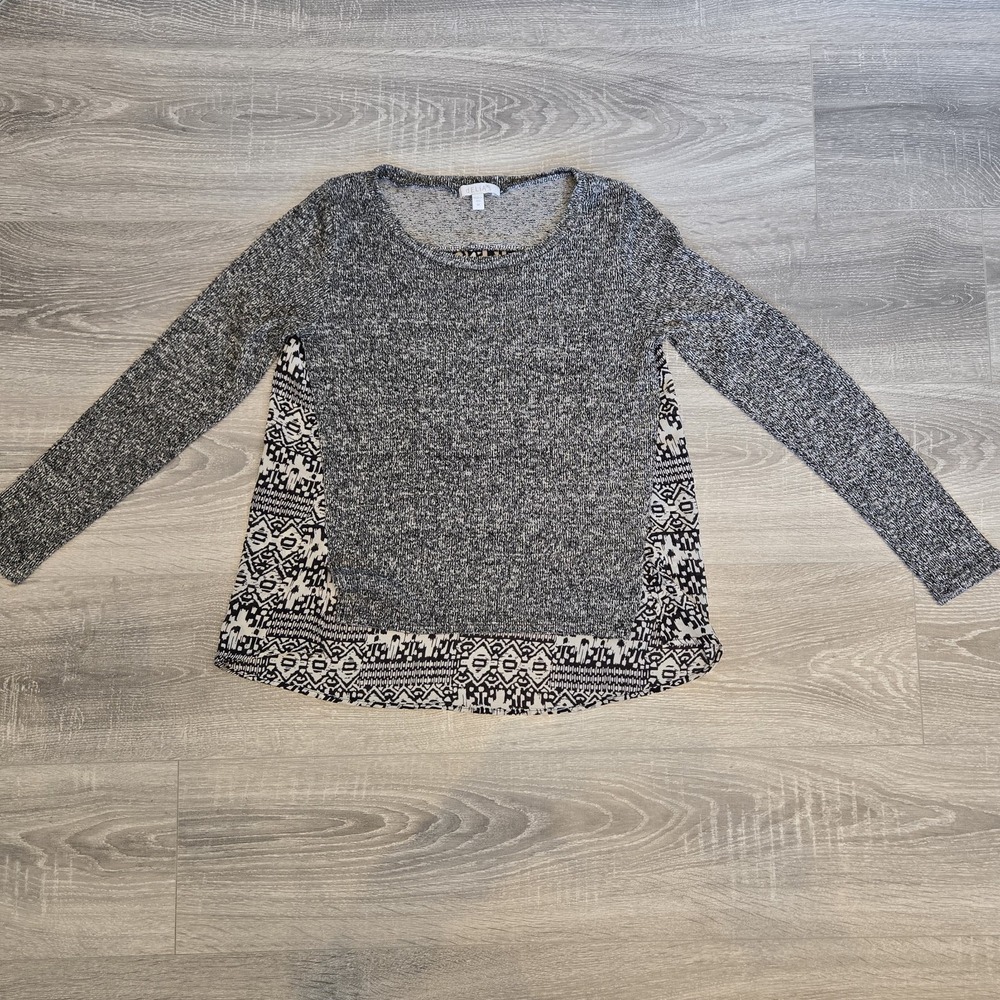 Delia*s Y2K Sweater‎ Shirt Knit/ Sheer Pullover Womens Sz M Blk/tan Geometric